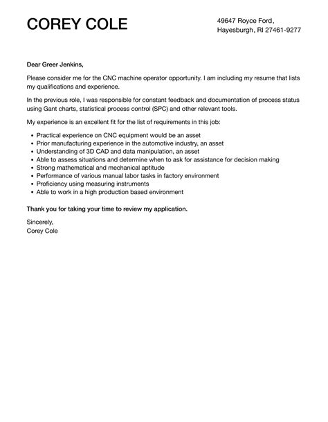 cover letter for cnc machine operator|CNC Machine Operator Cover Letter Example .